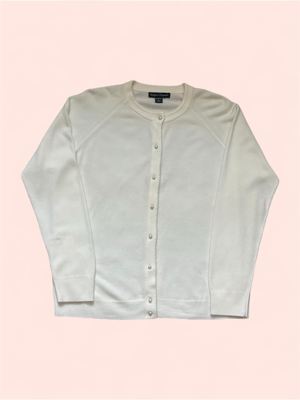 Ivory Pearl-Button Crewneck Cardigan